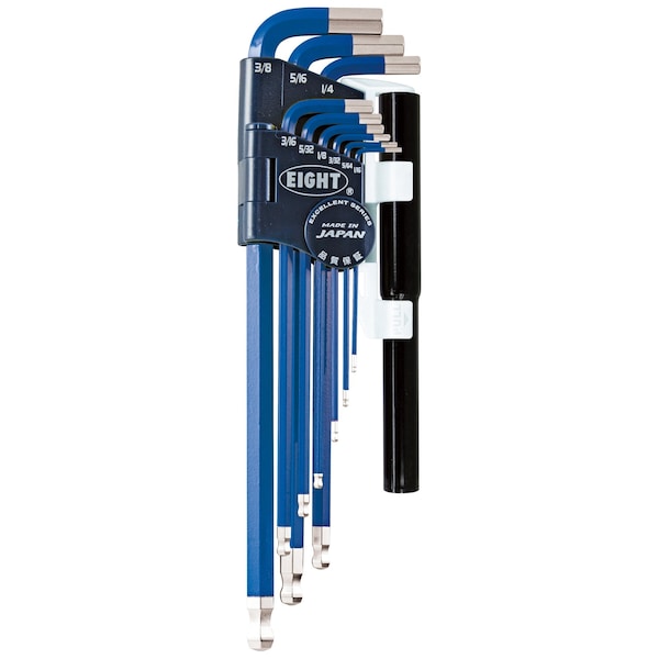 Eight Tool TAPER HEAD HEX KEY L-HANDLE EXTRA LONG SET, 9PC 1/16-3/8INCH BLUE W/EXTENSION PIPES TEL-S9NPBL - main